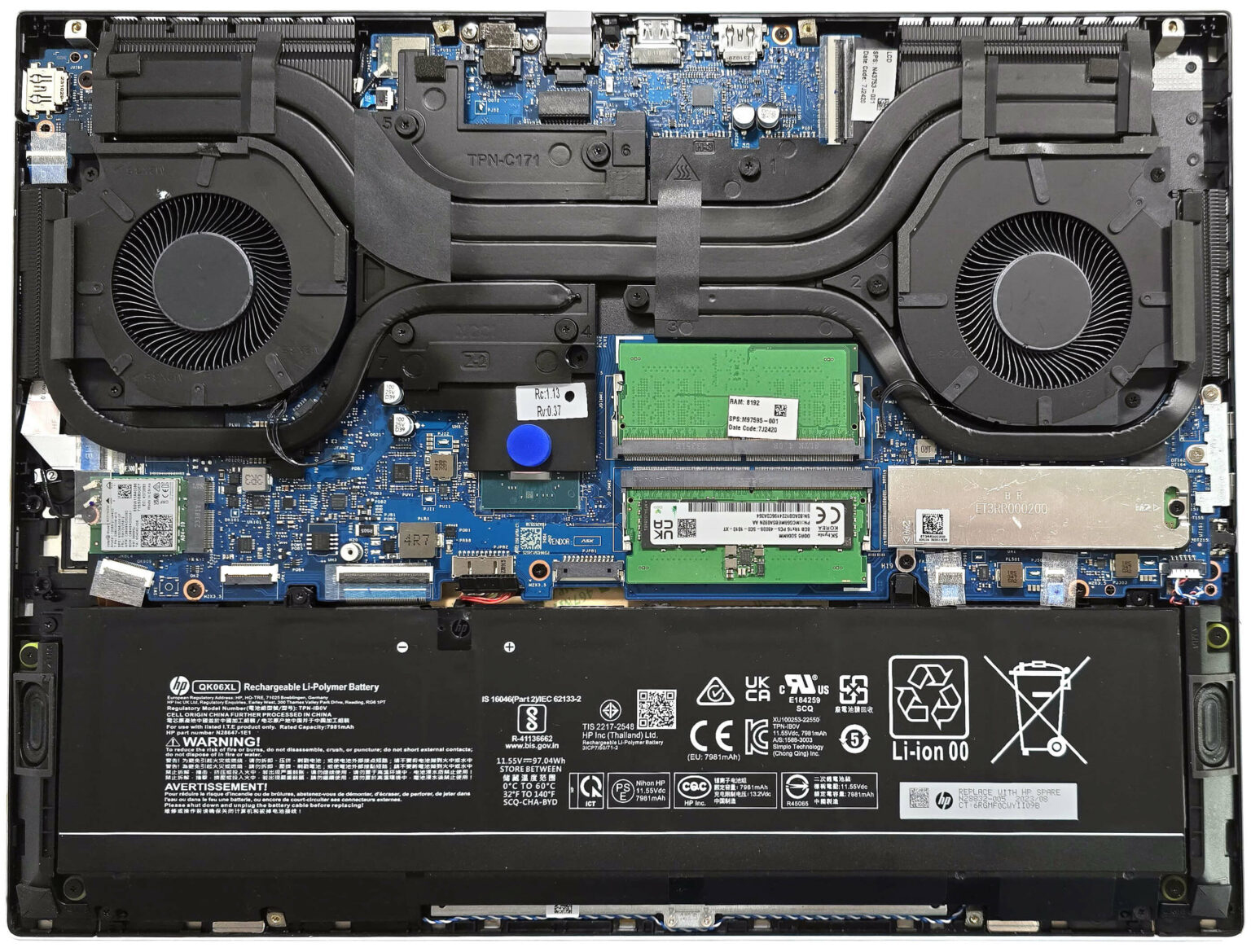 Internal Photo of HP OMEN Transcend 16-U 16-WF 16-WD CPU Fan original 80W (HP 16-u)